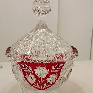 Bohemian Vintage Crystal Ruby Candy Dish